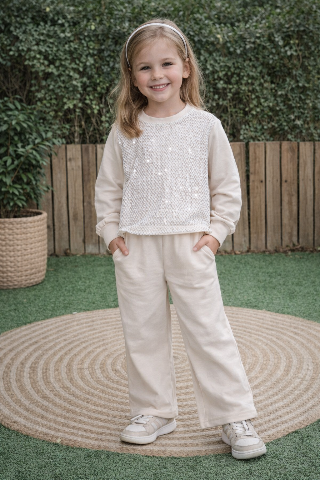 Conjunto lentejuela beige