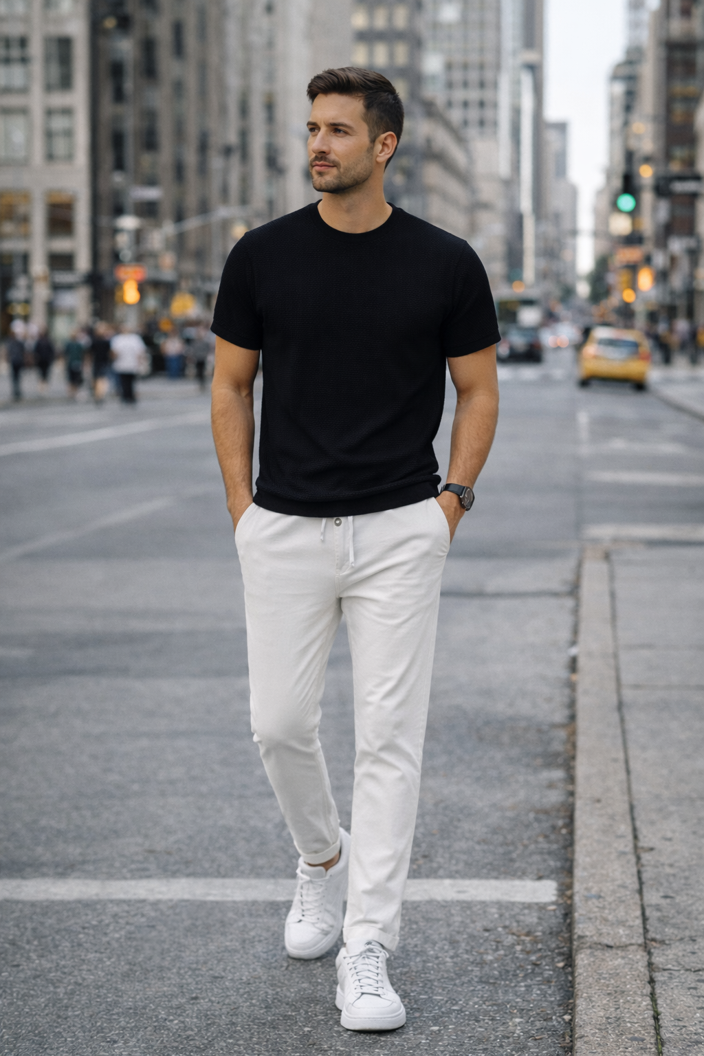 Pantalon boton beige