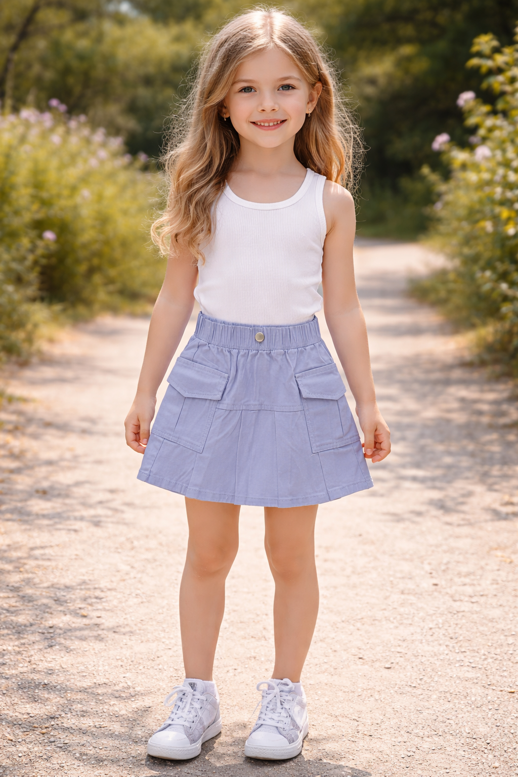 Falda bolsillos azul