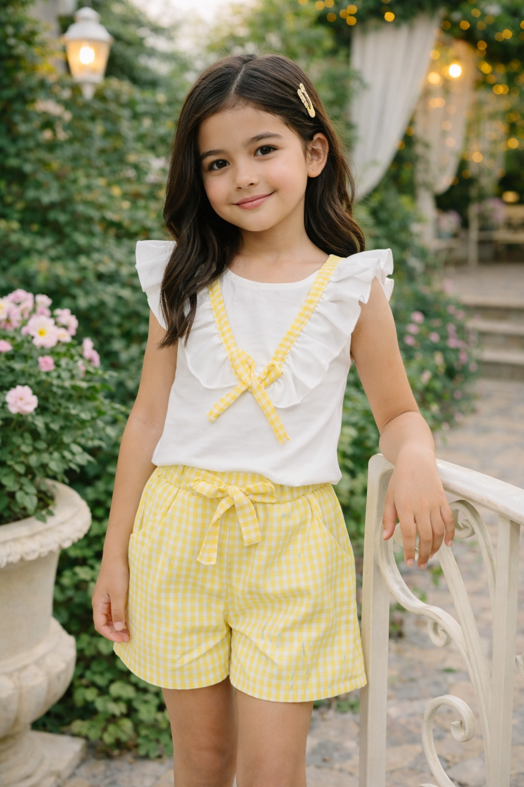 Conjunto lazo vichy amarillo
