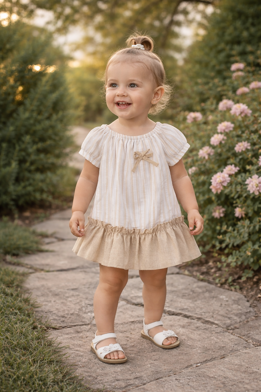 Vestido combi beige
