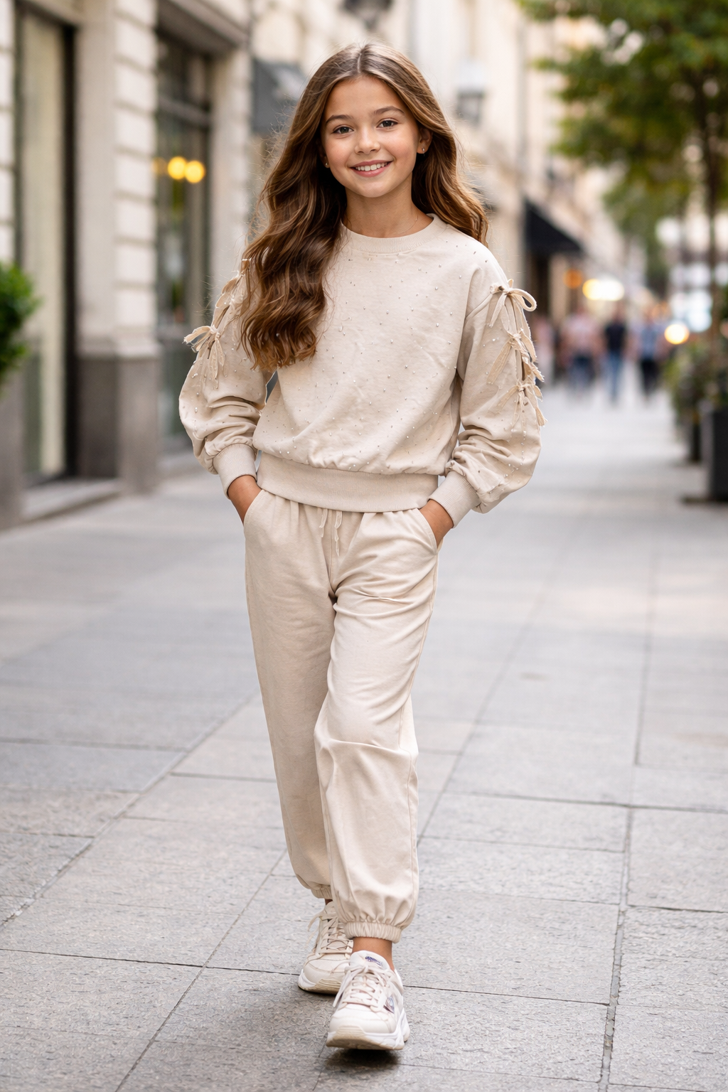 Chandal lazo brillo beige