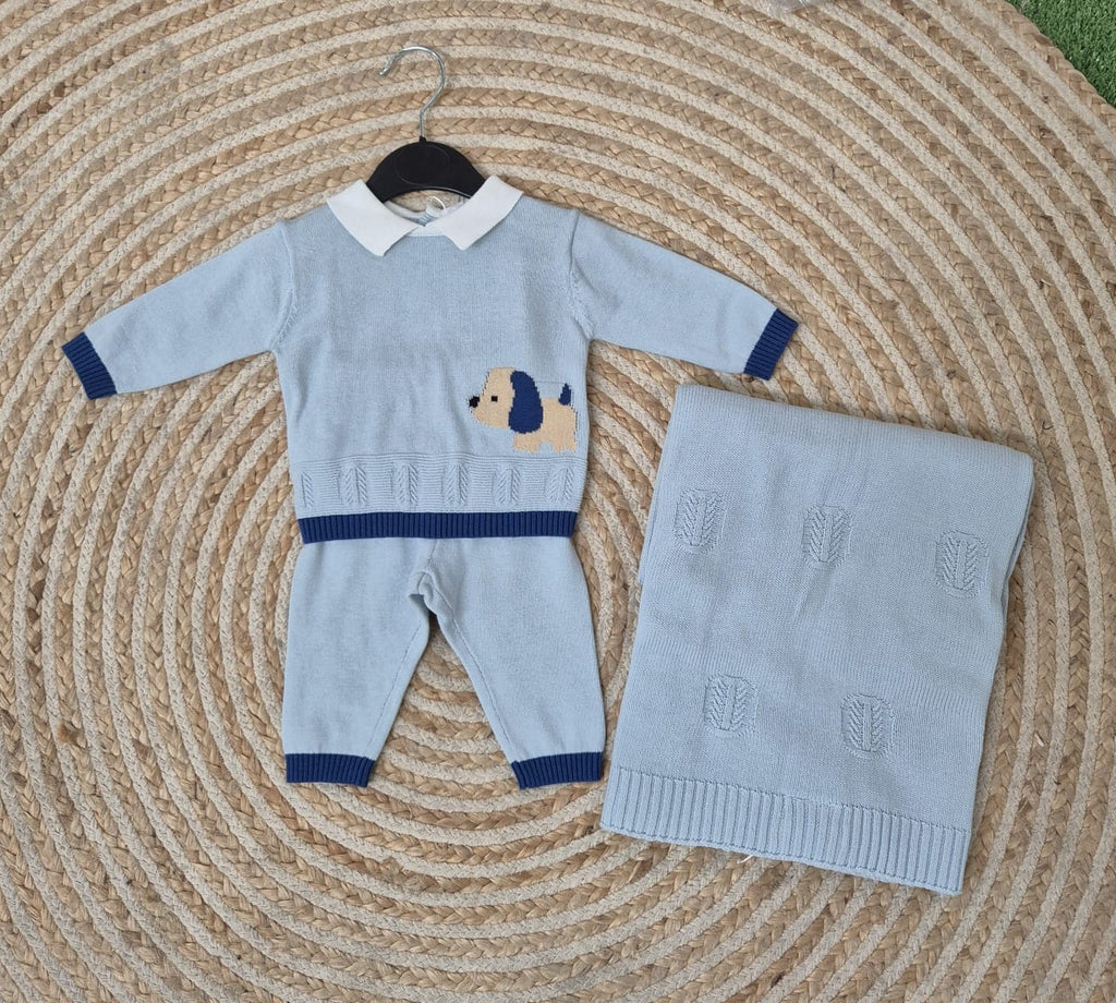 Conjunto + Toquilla perro azul
