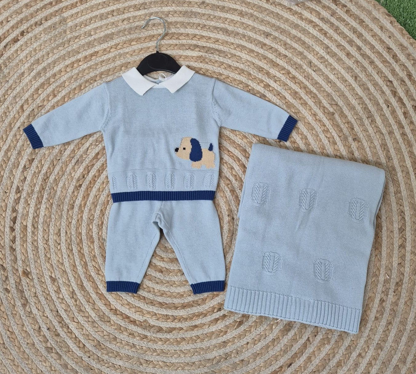 Conjunto + Toquilla perro azul