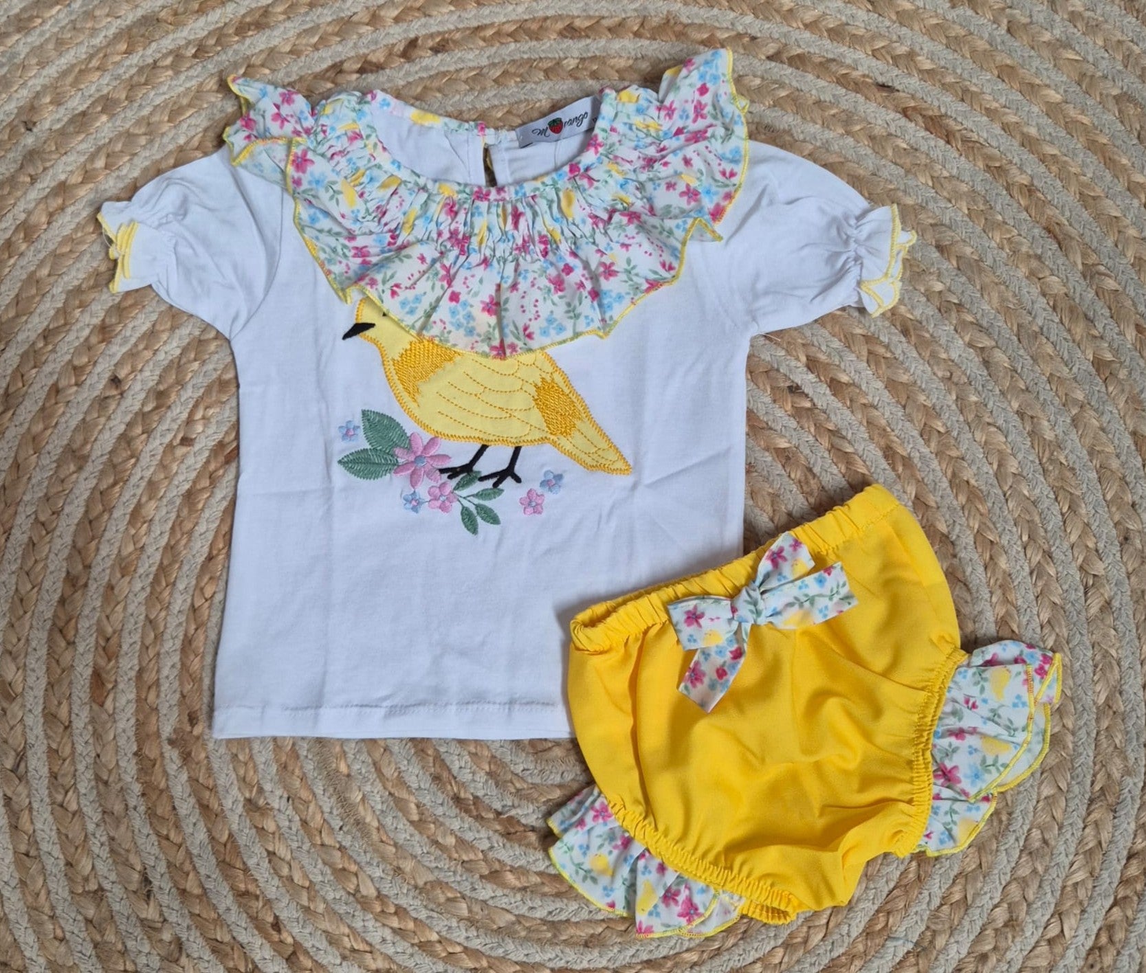 Conjunto pajaro flores