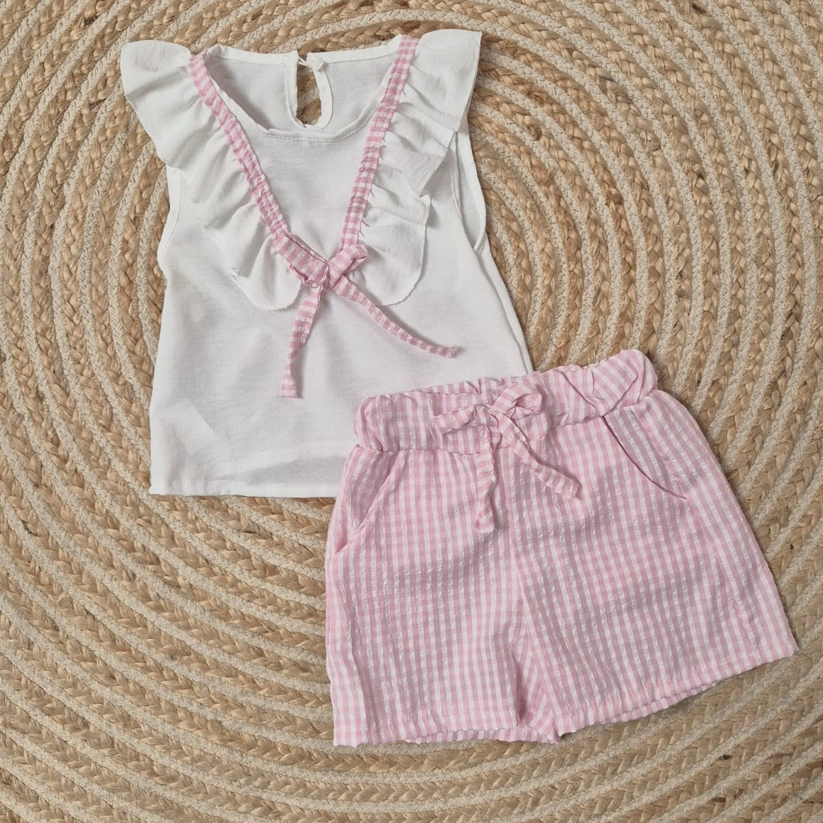Conjunto lazo vichy rosa