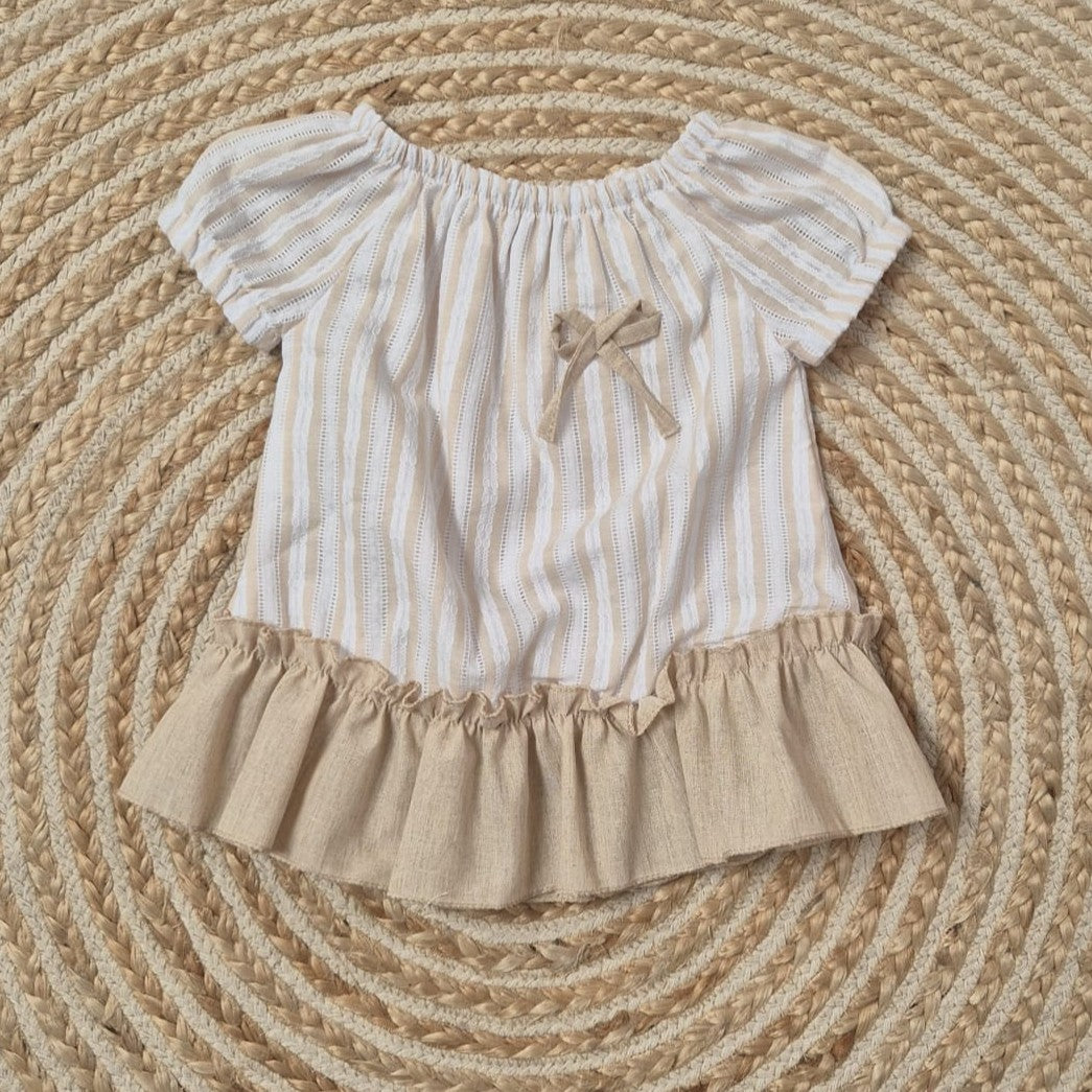 Vestido combi beige