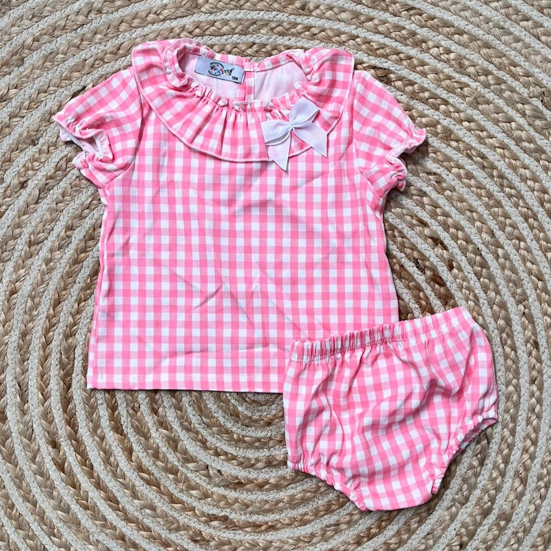 Conjunto lazo vichy rosa
