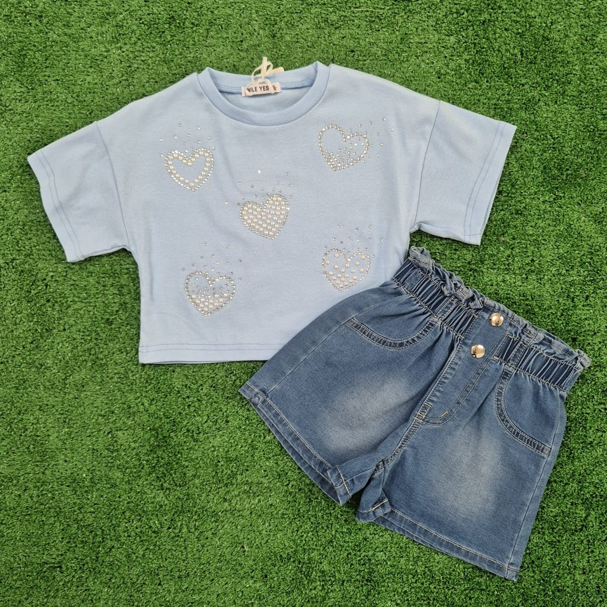 Conjunto brillo corazon azul