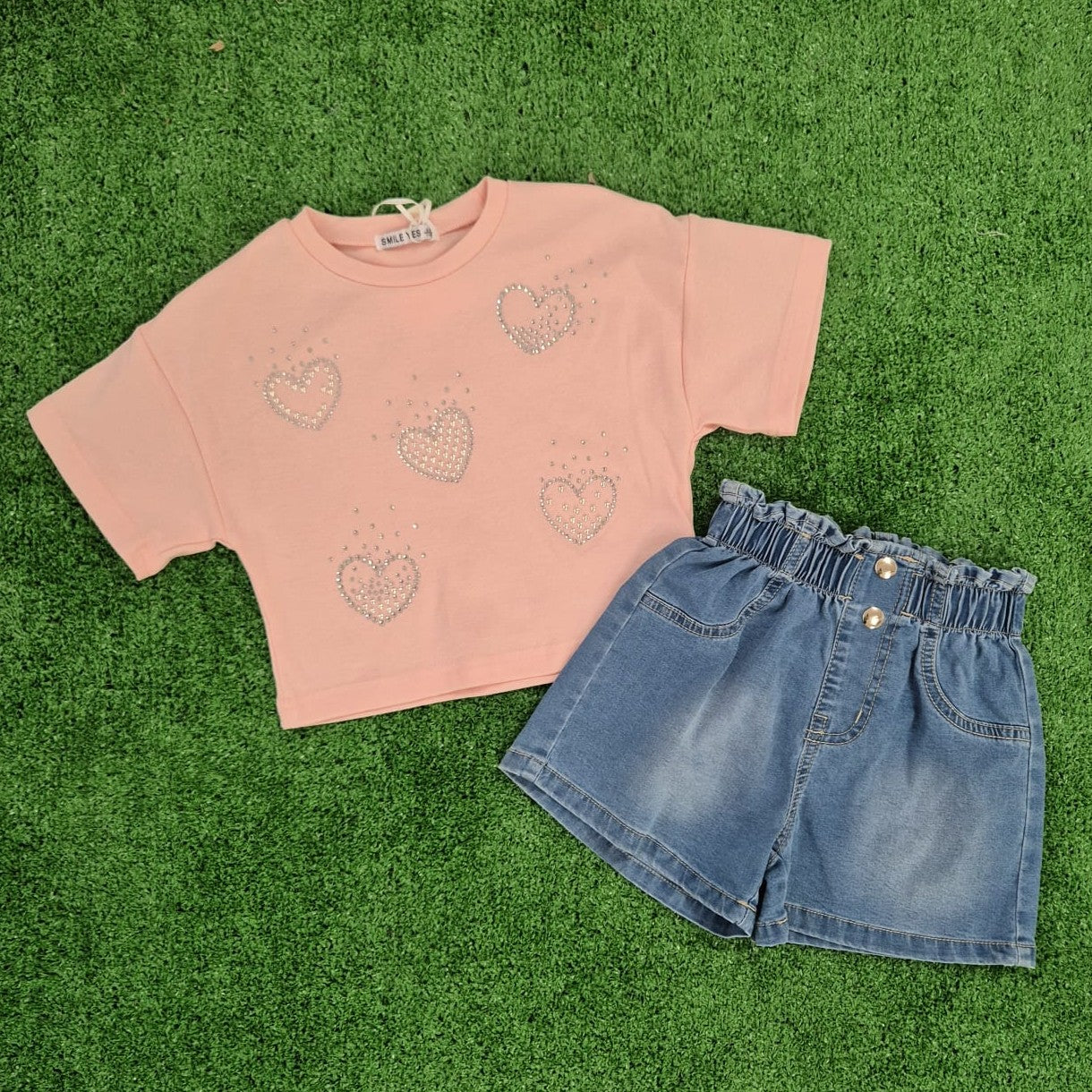 Conjunto brillo corazon rosa