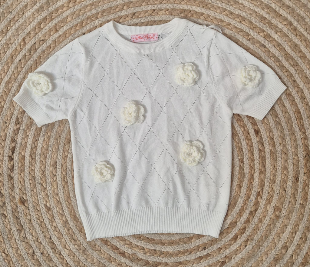 Camiseta Flores Hilo Blanca