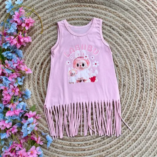 Vestido Flecos Labubu Rosa