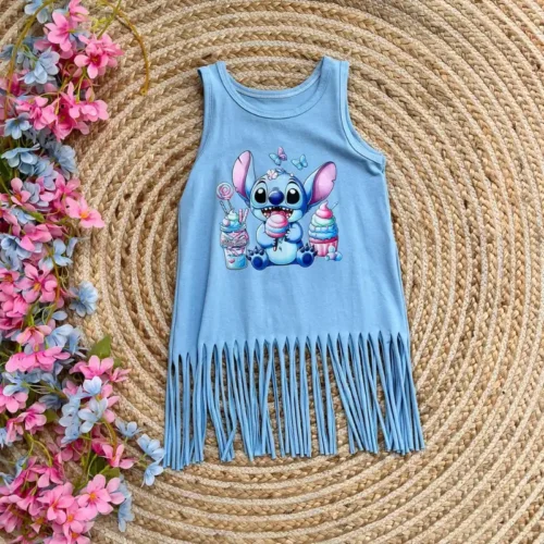Vestido Flecos Stitch Azul