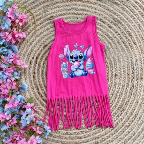 Vestido Flecos Stitch Fucsia