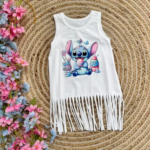 Vestido Flecos Stitch Blanco